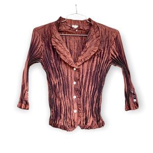 Agora Crinkled Silky Brown Top Crystal Buttons Size PL NWOT